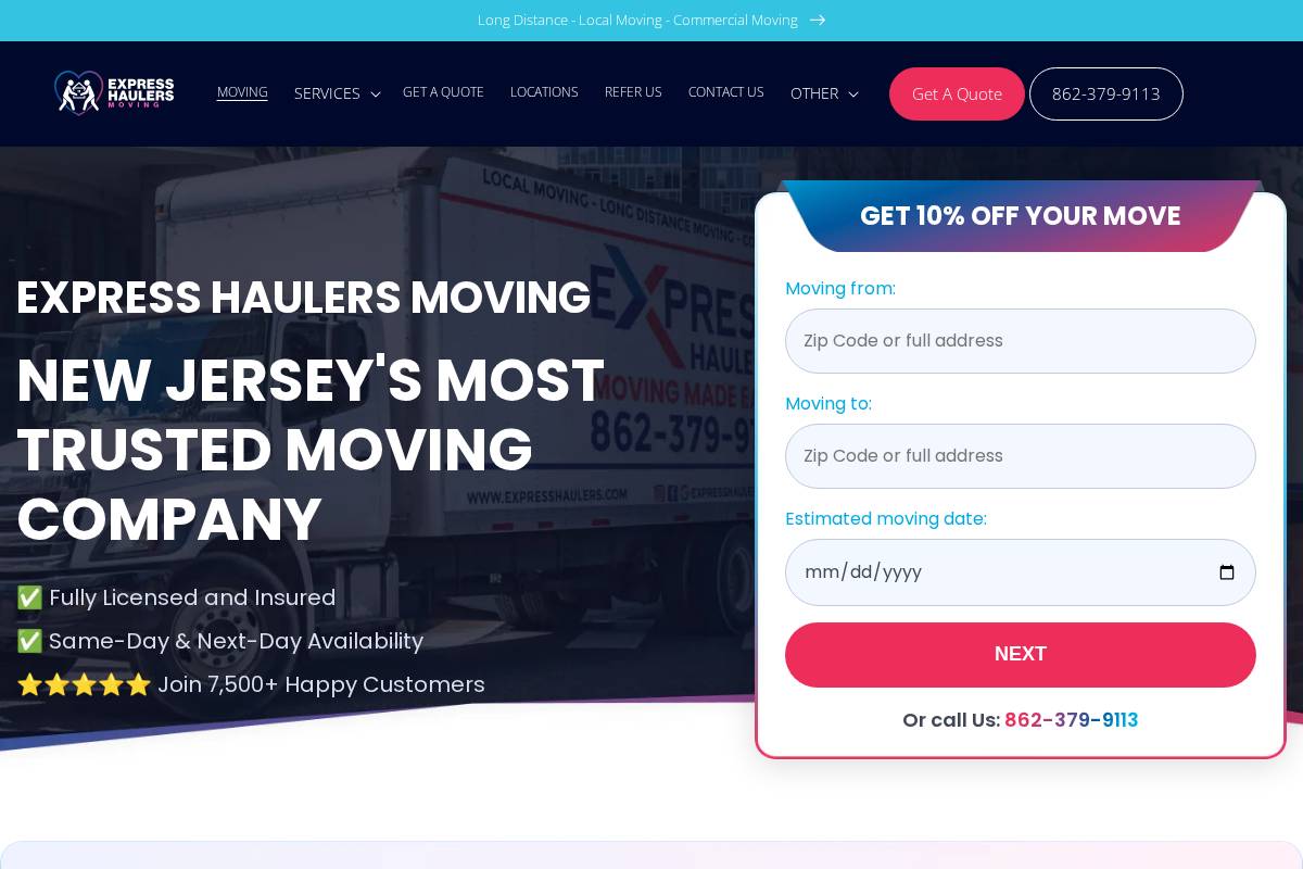 expresshaulers.com homepage screenshot