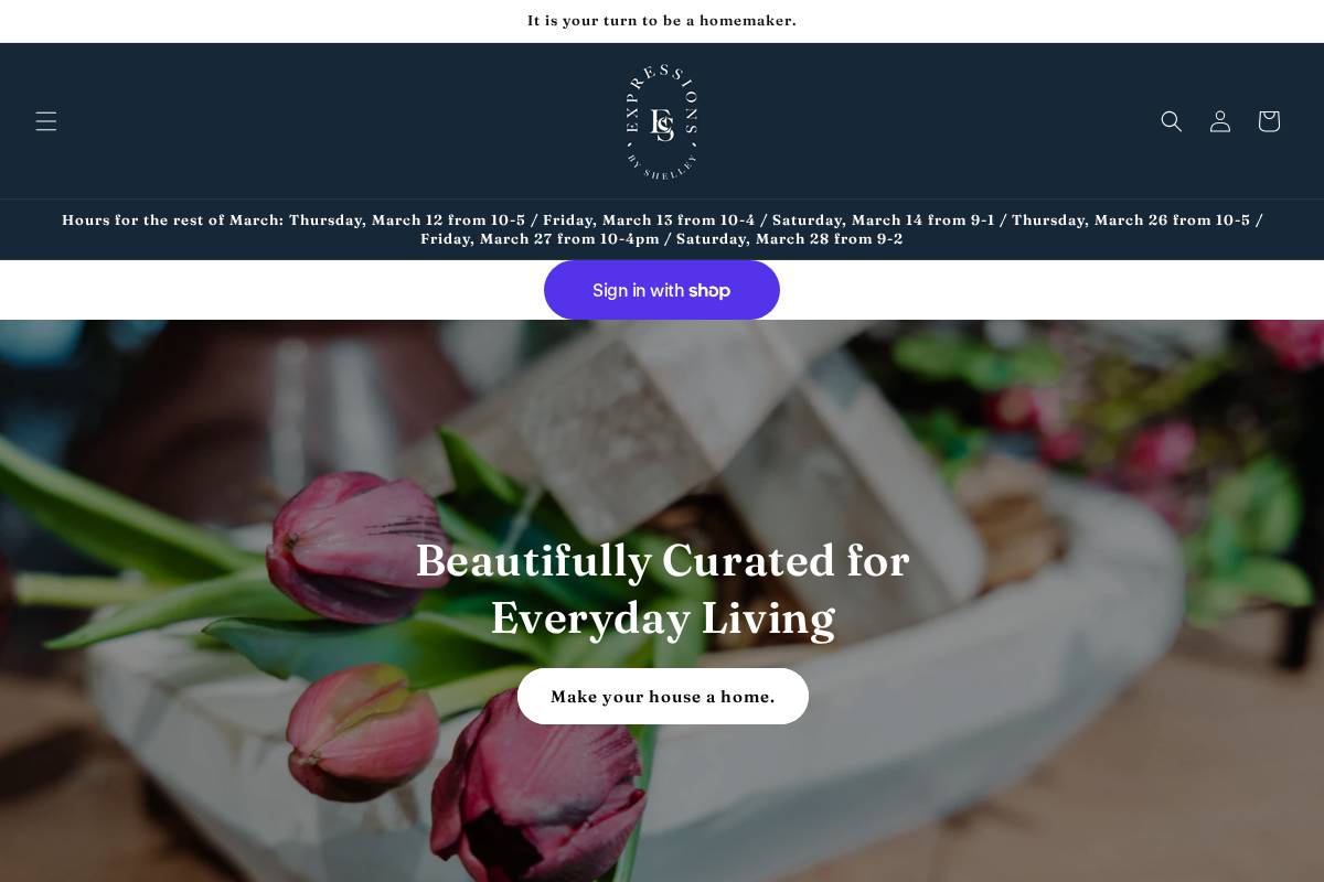 expressionsbyshelley.com homepage screenshot