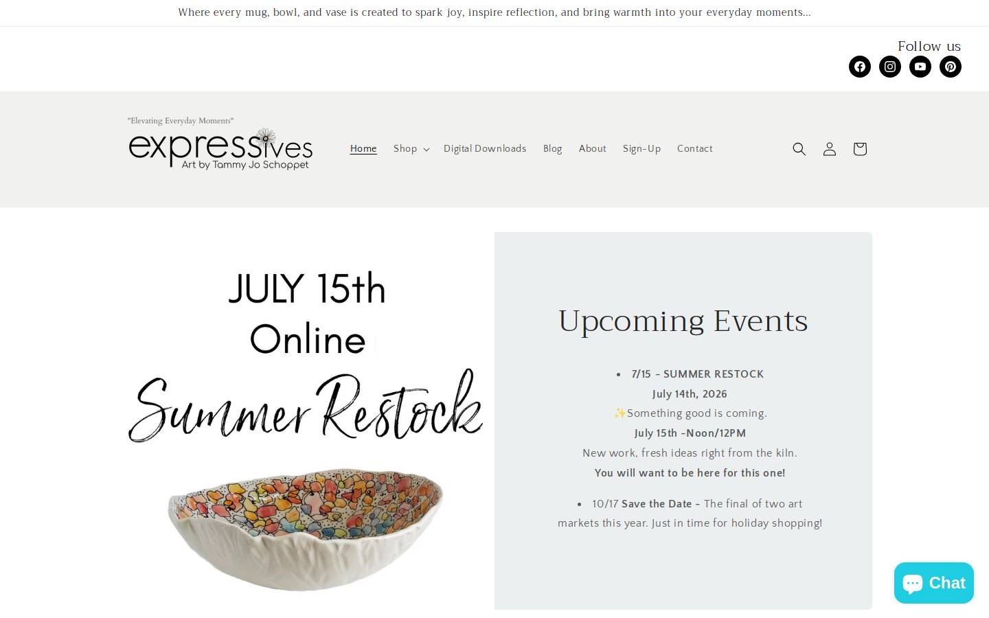 expressivesart.com homepage screenshot