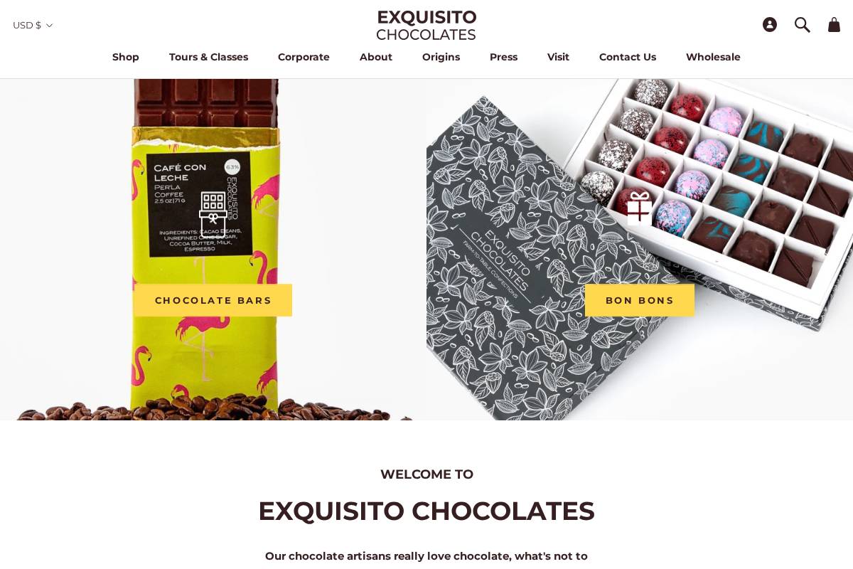 exquisitochocolates.com homepage screenshot