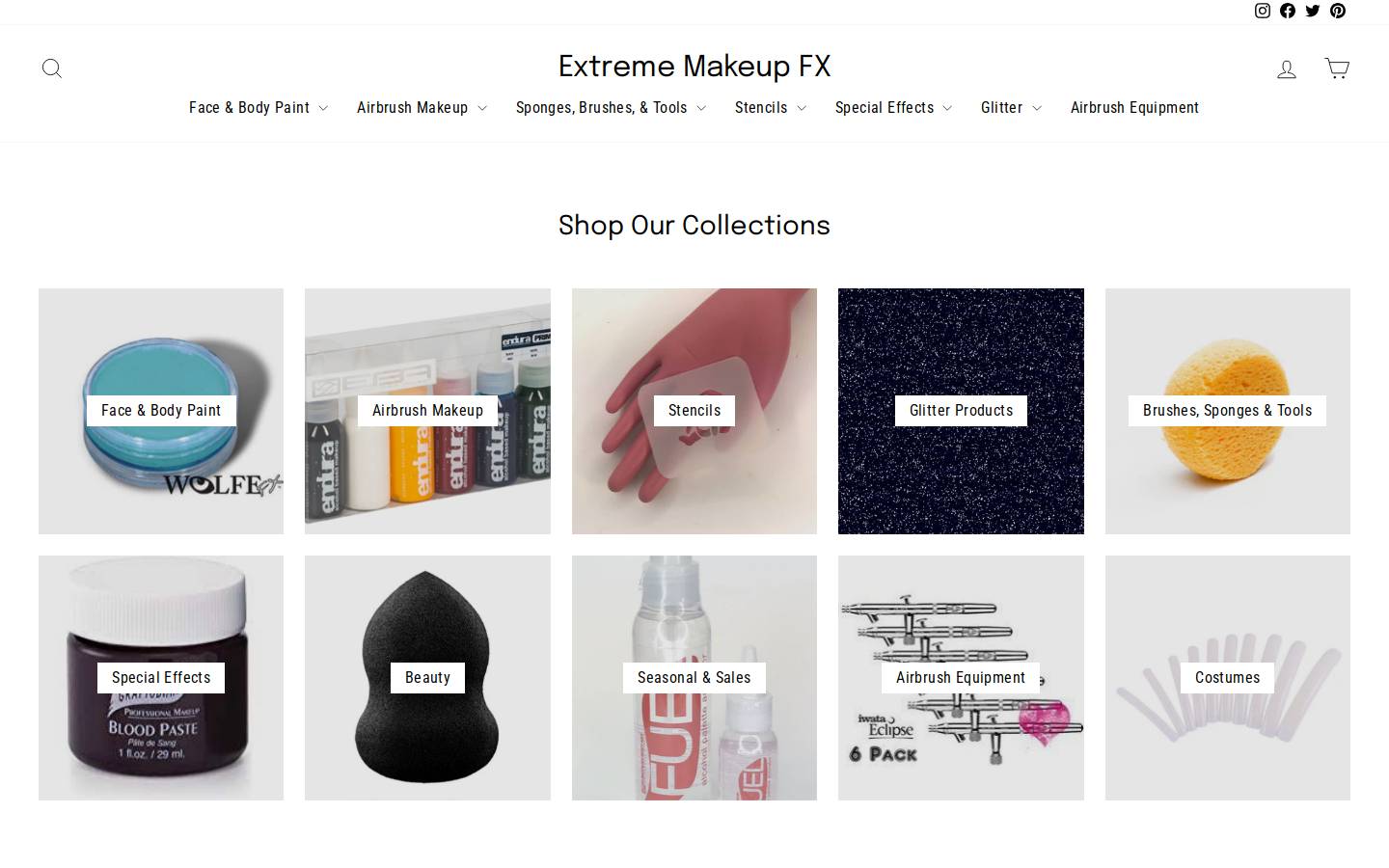 extrememakeupfx.com homepage screenshot