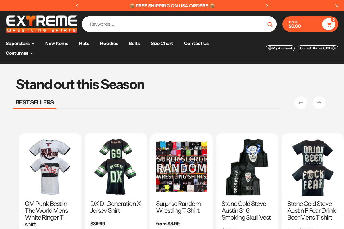 Extreme Wrestling Shirts homepage screenshot