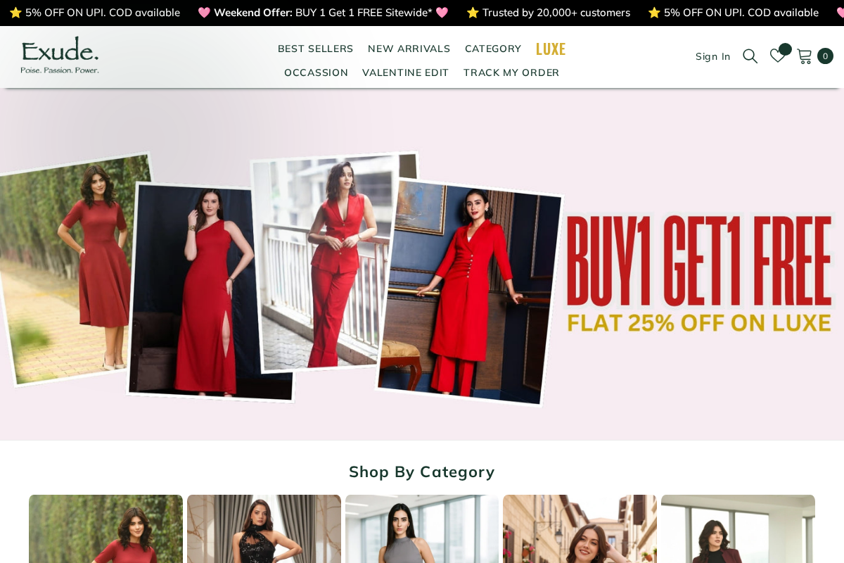 Exude homepage screenshot
