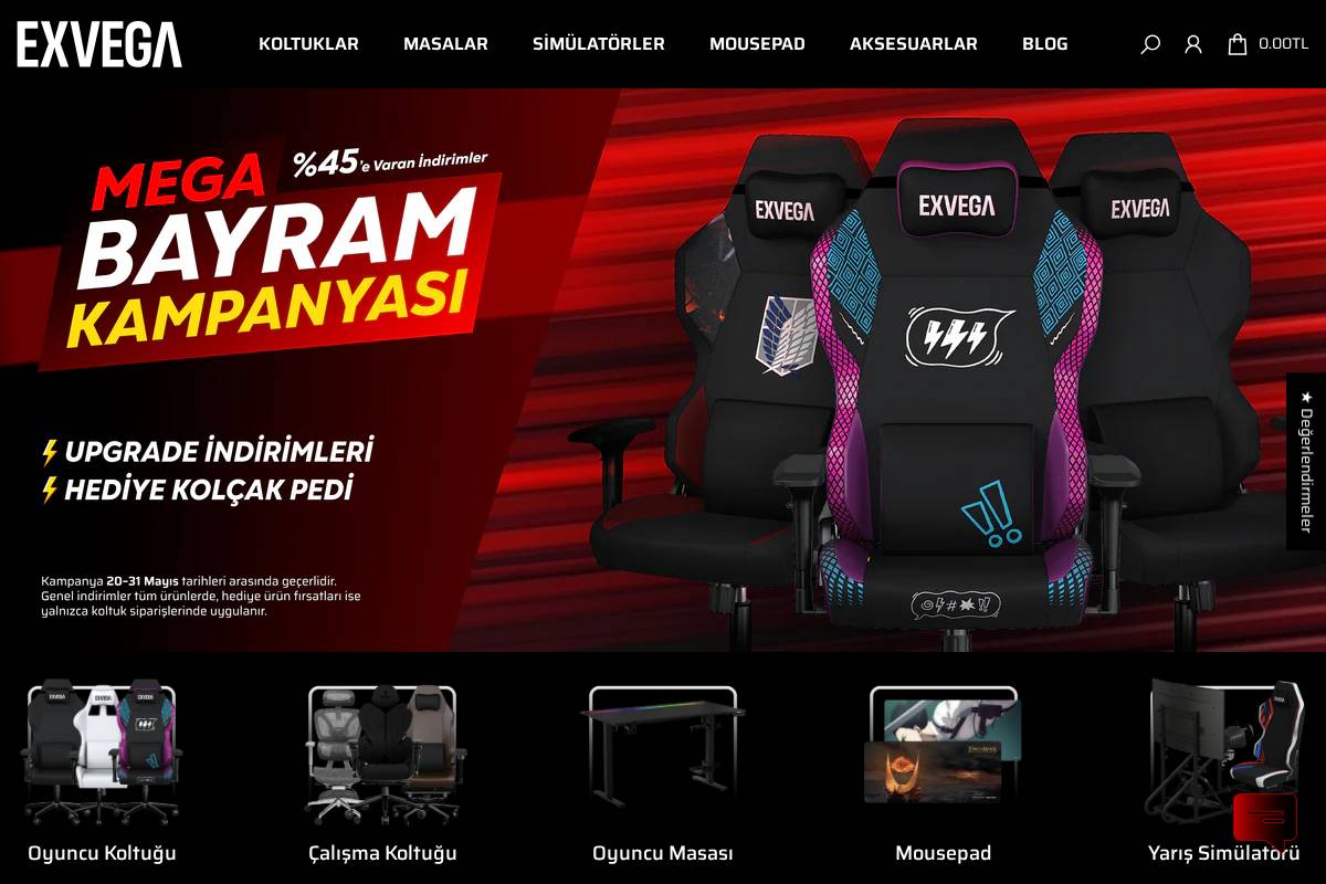 exvega.com homepage screenshot
