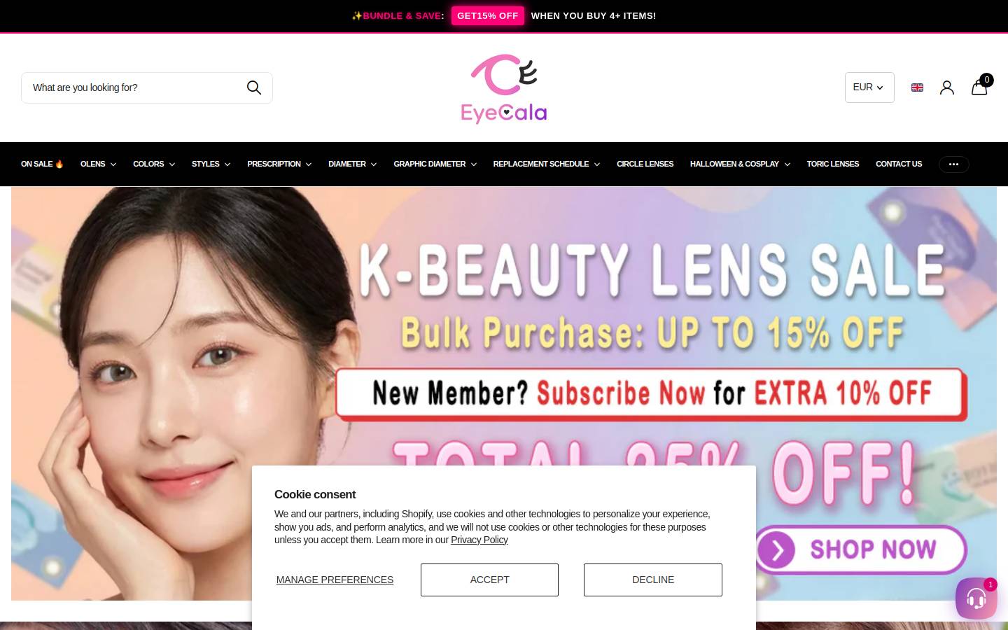 eyecala.com homepage screenshot