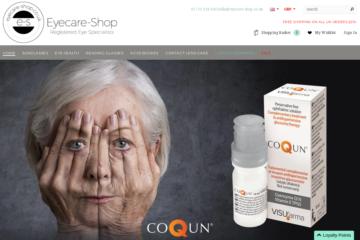 Eyecare Shop homepage screenshot