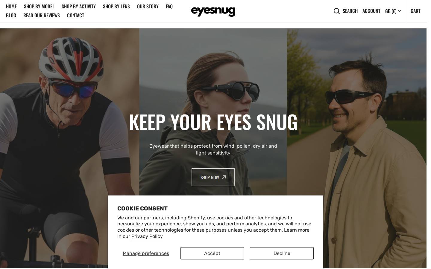 eyesnug.com homepage screenshot