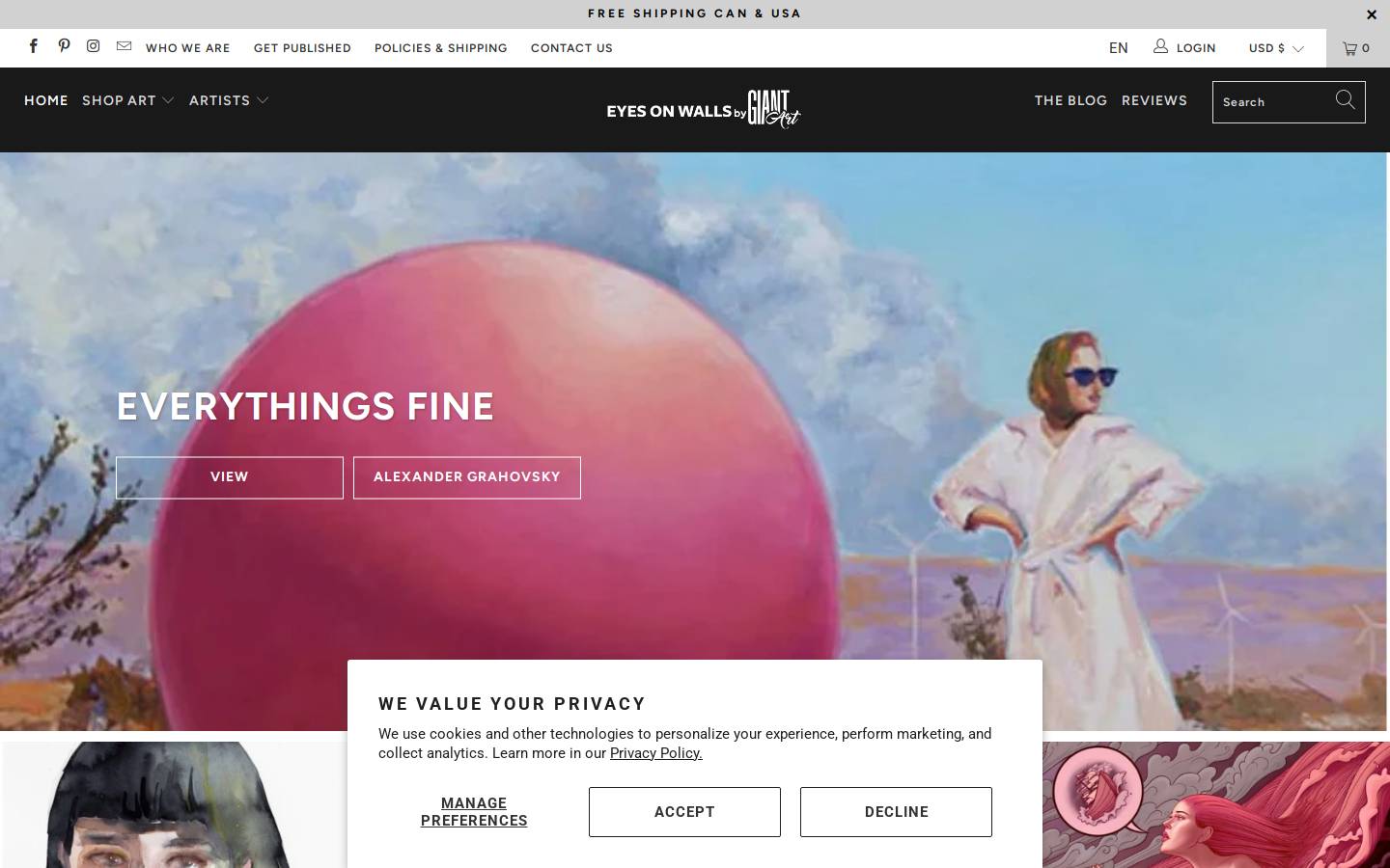 Eyes On Walls homepage screenshot