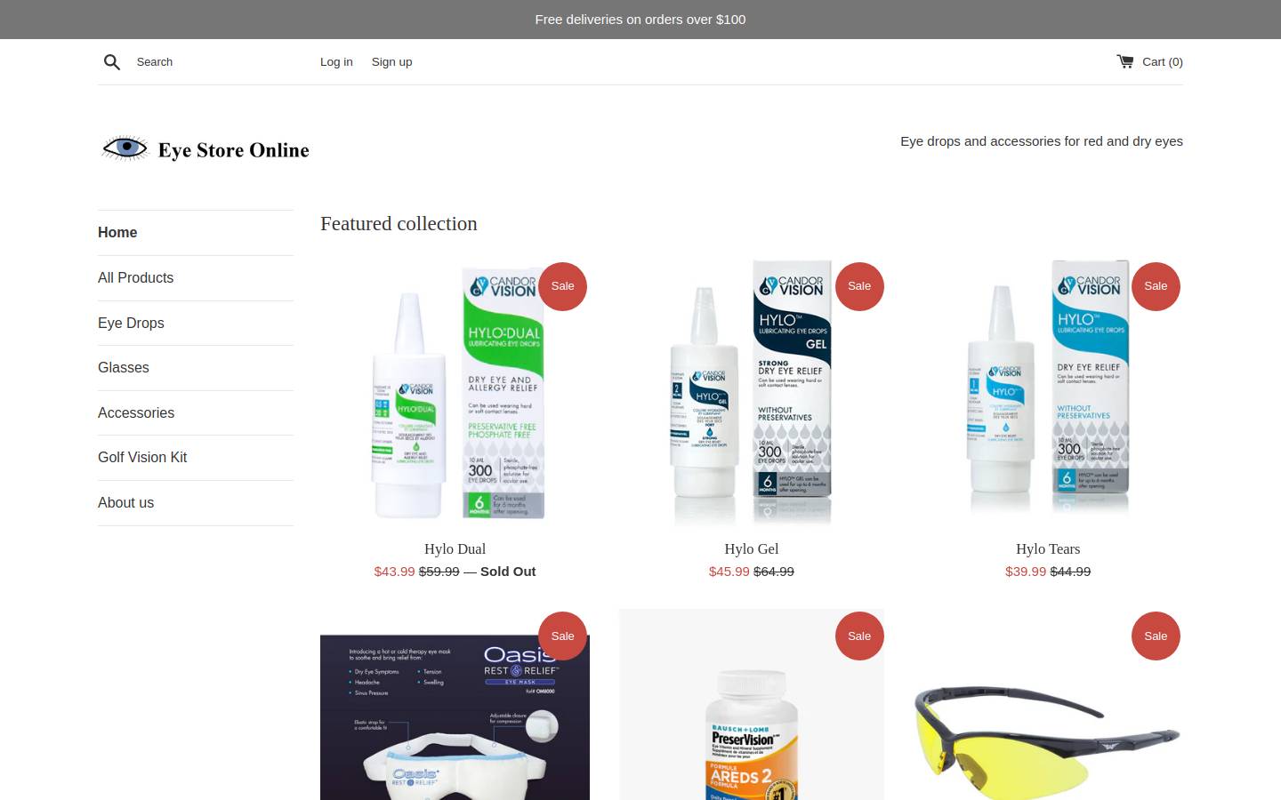 eyestoreonline.com homepage screenshot
