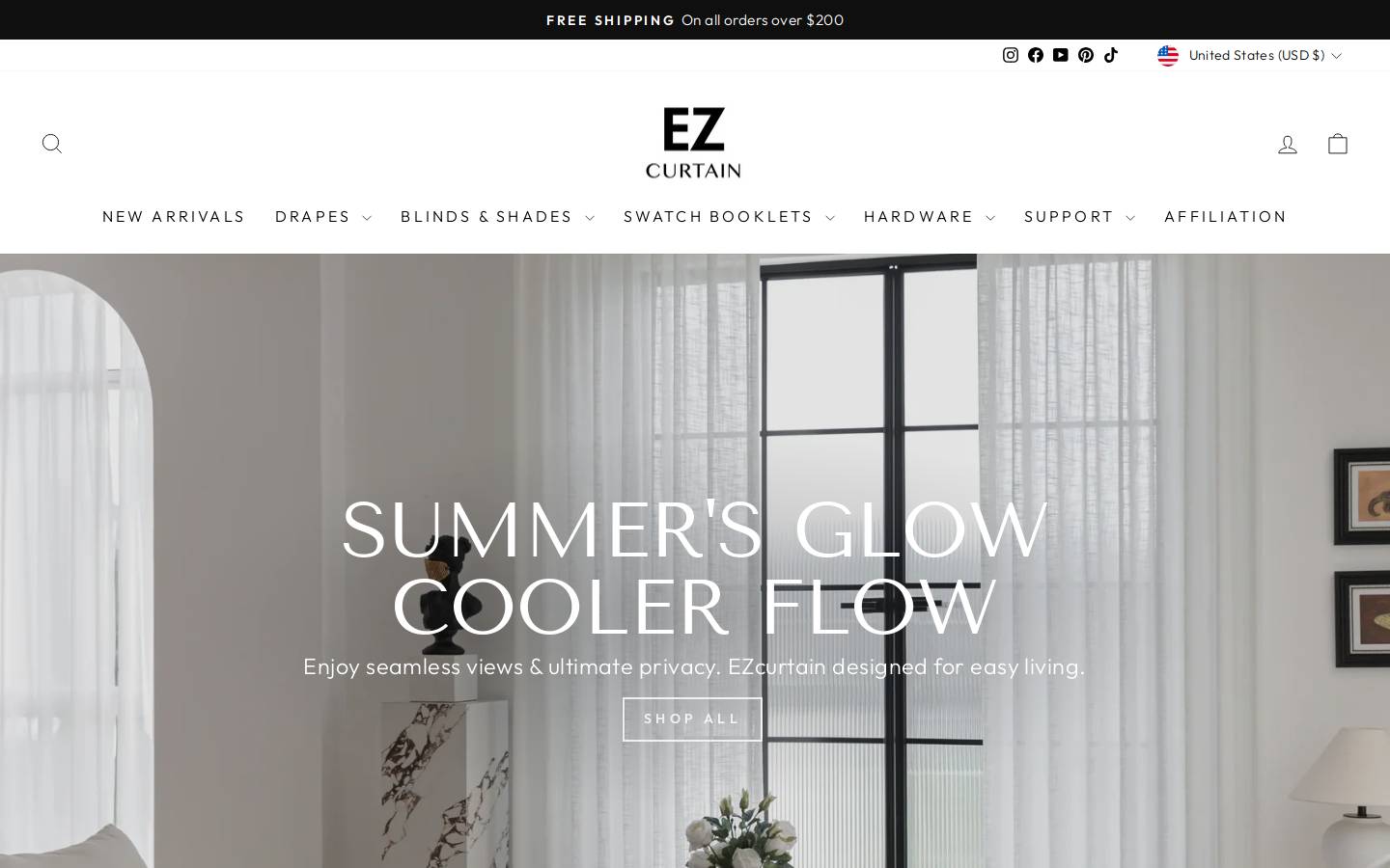 ezcurtain.com homepage screenshot