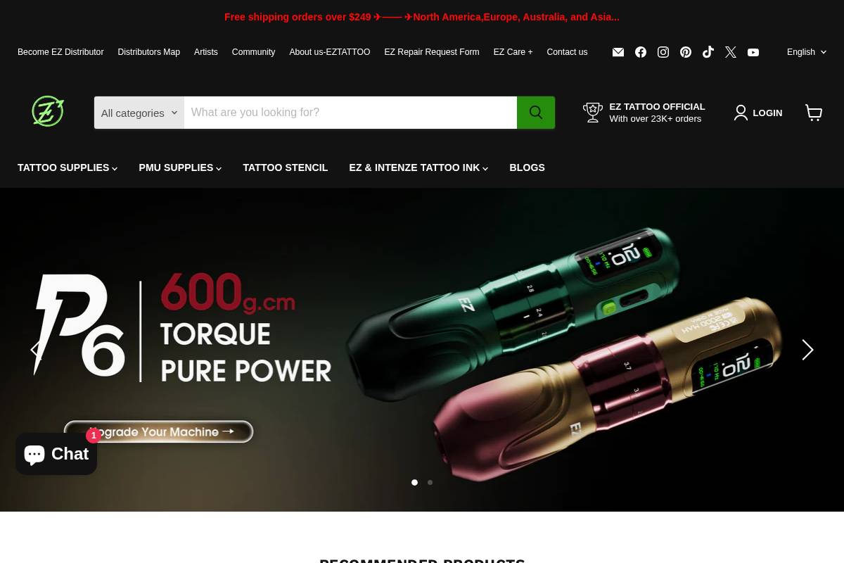 eztattoosupply.com homepage screenshot