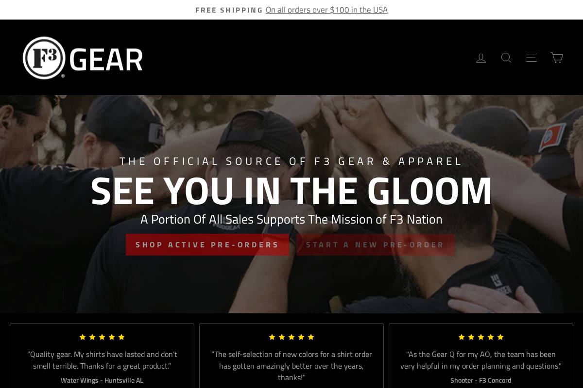 f3gear.com homepage screenshot