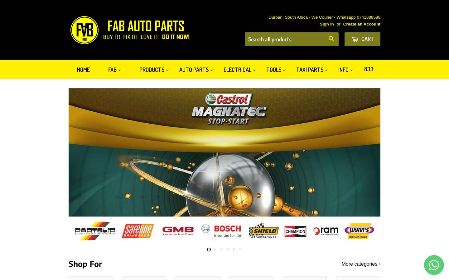 fabautoparts.co.za homepage screenshot