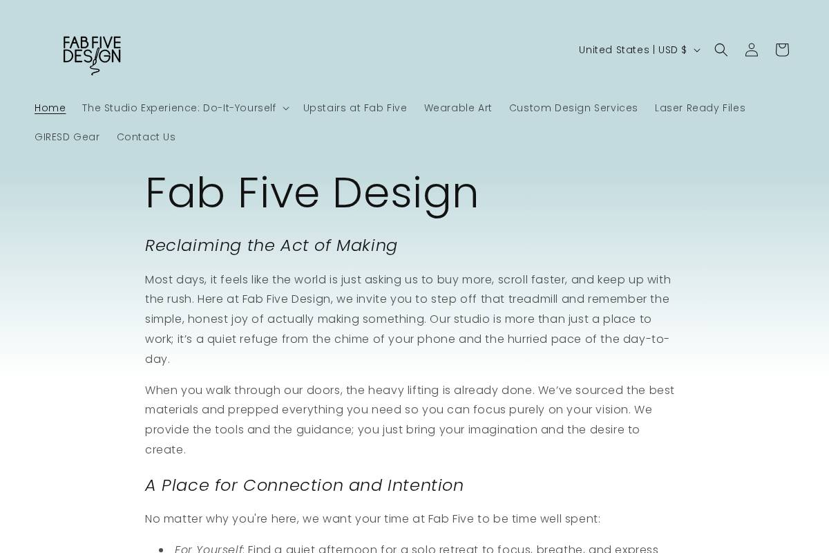 fabfivedesign.com homepage screenshot