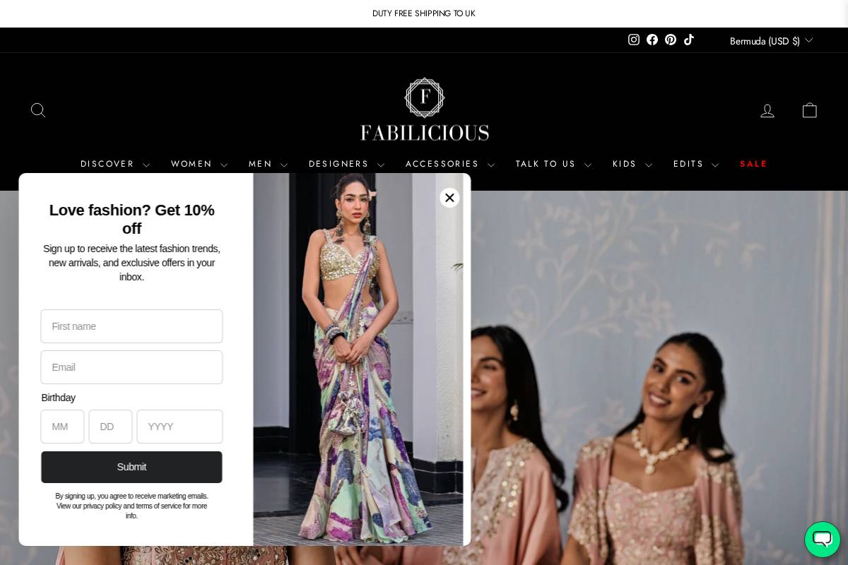 fabiliciousfashion.com homepage screenshot