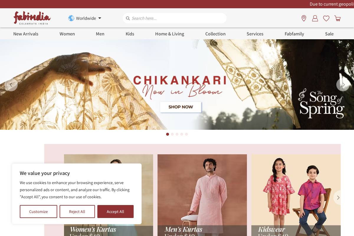 Fabindia homepage screenshot