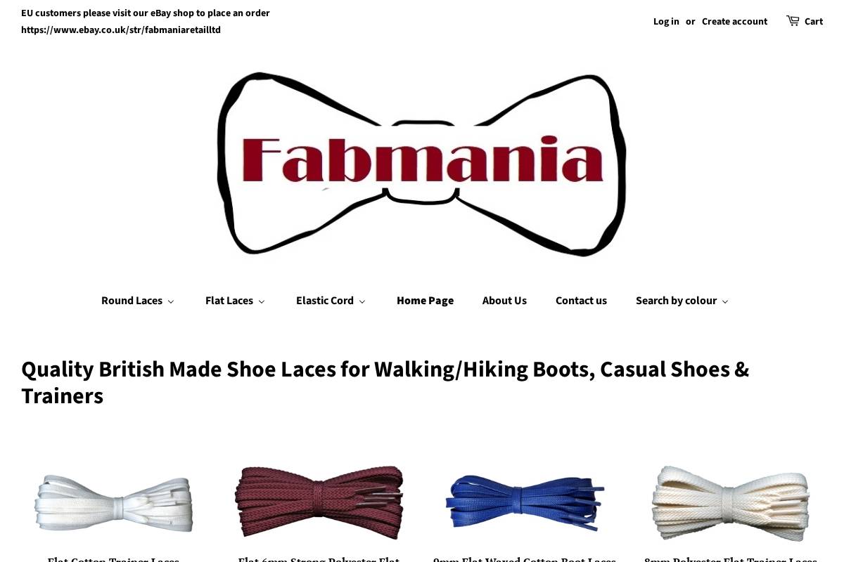 Fabmania Shoe-laces homepage screenshot
