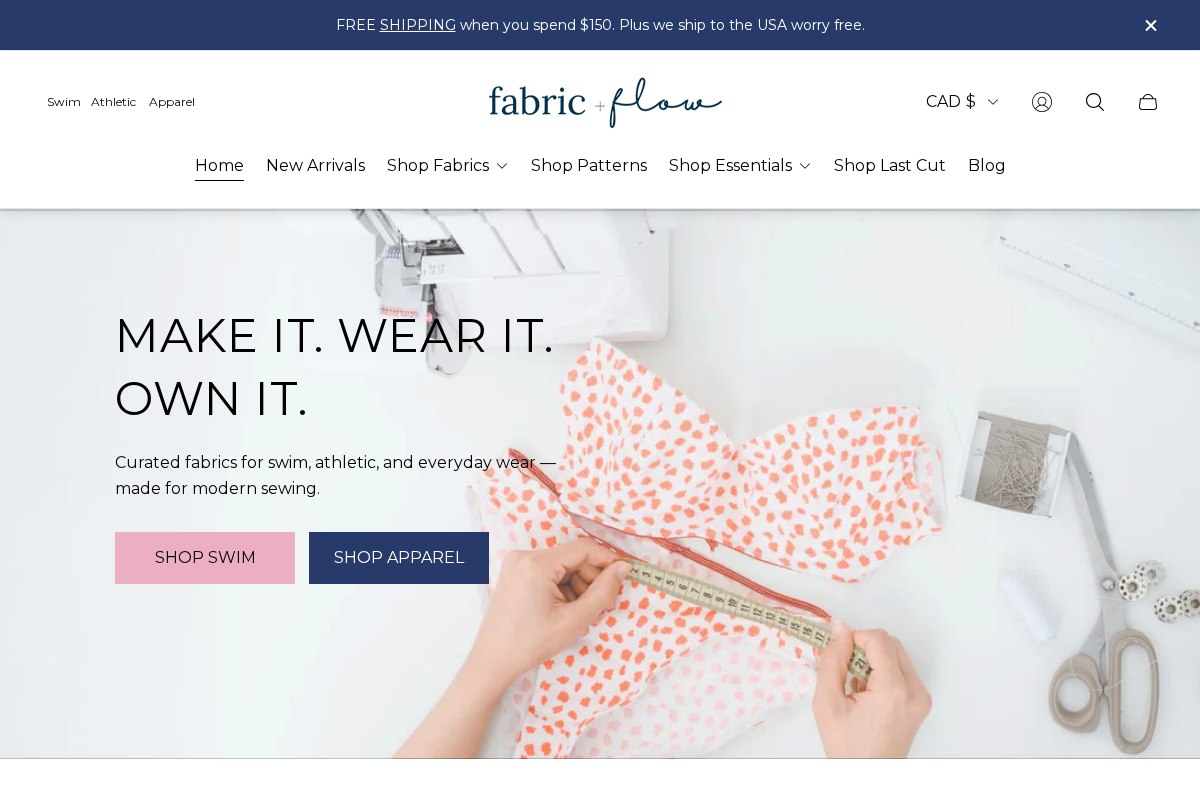 Fabric + Flow Textile Co. homepage screenshot