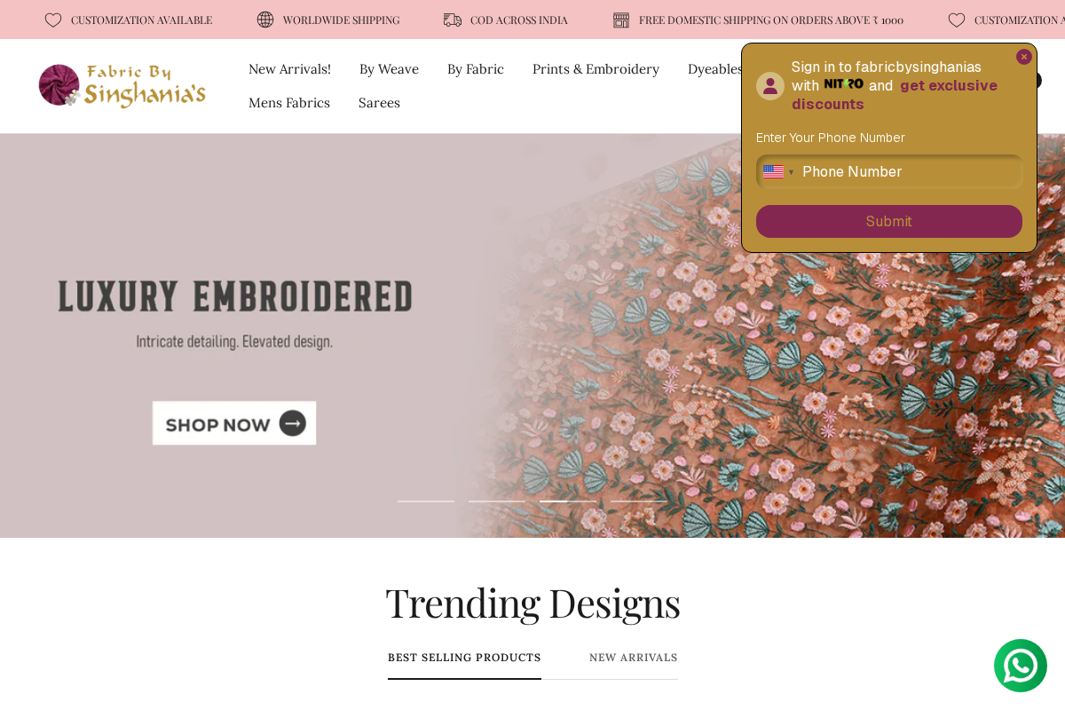 fabricbysinghanias homepage screenshot