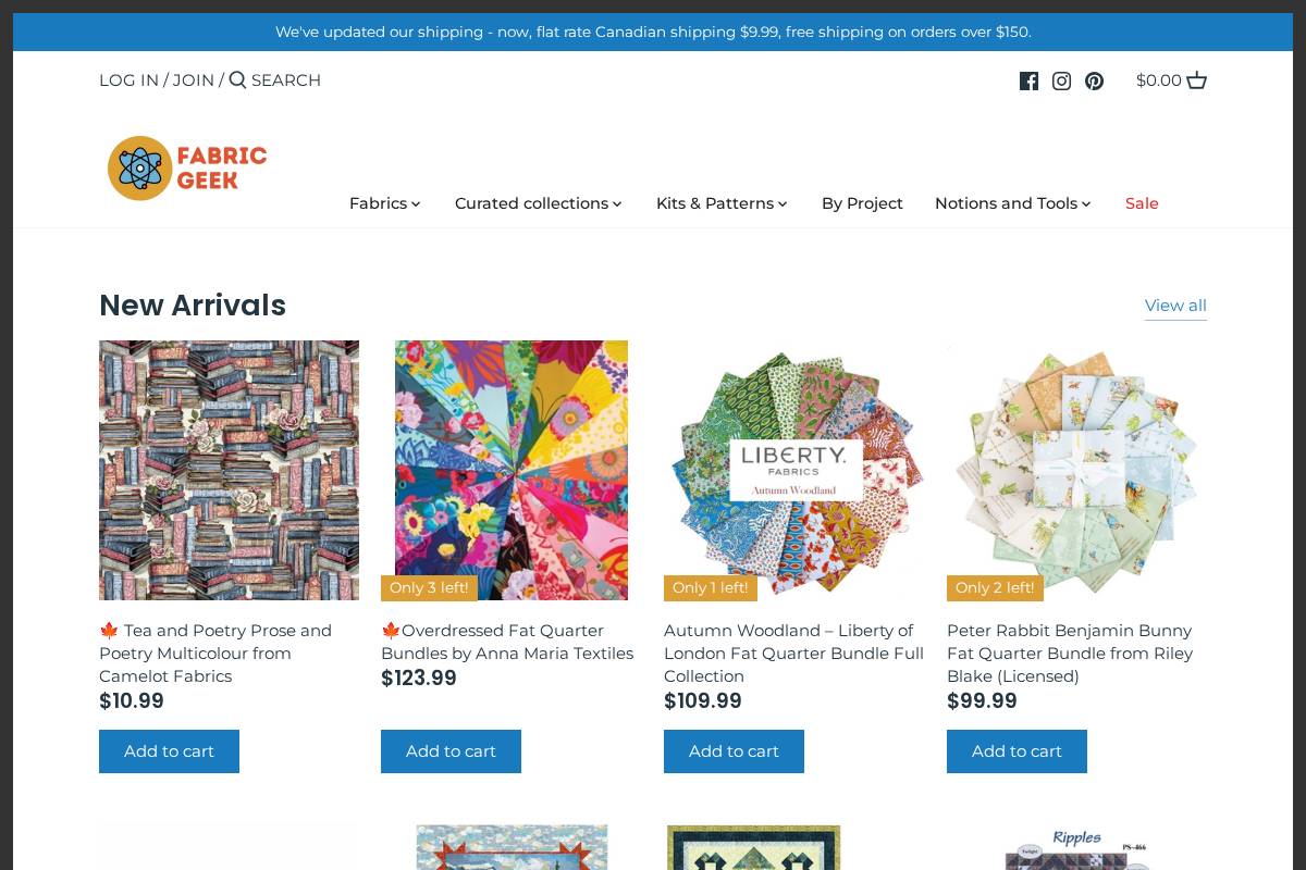 fabricgeek.ca homepage screenshot
