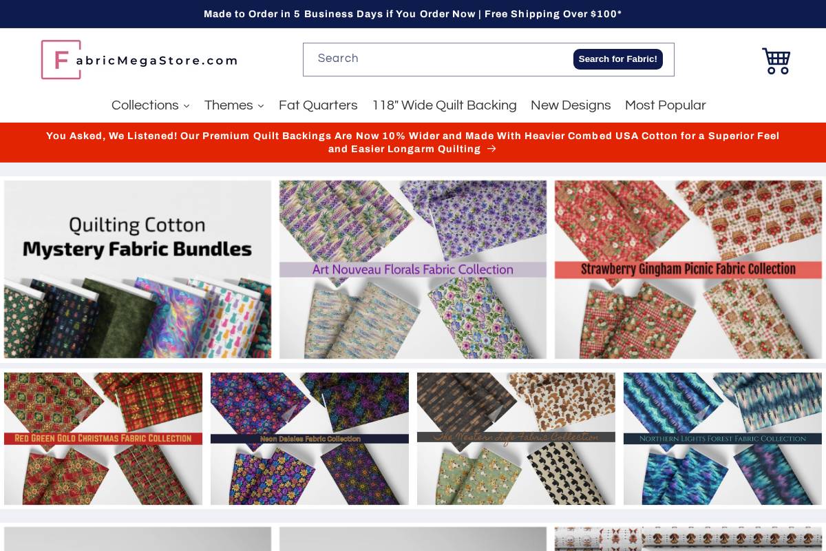 fabricmegastore.com homepage screenshot