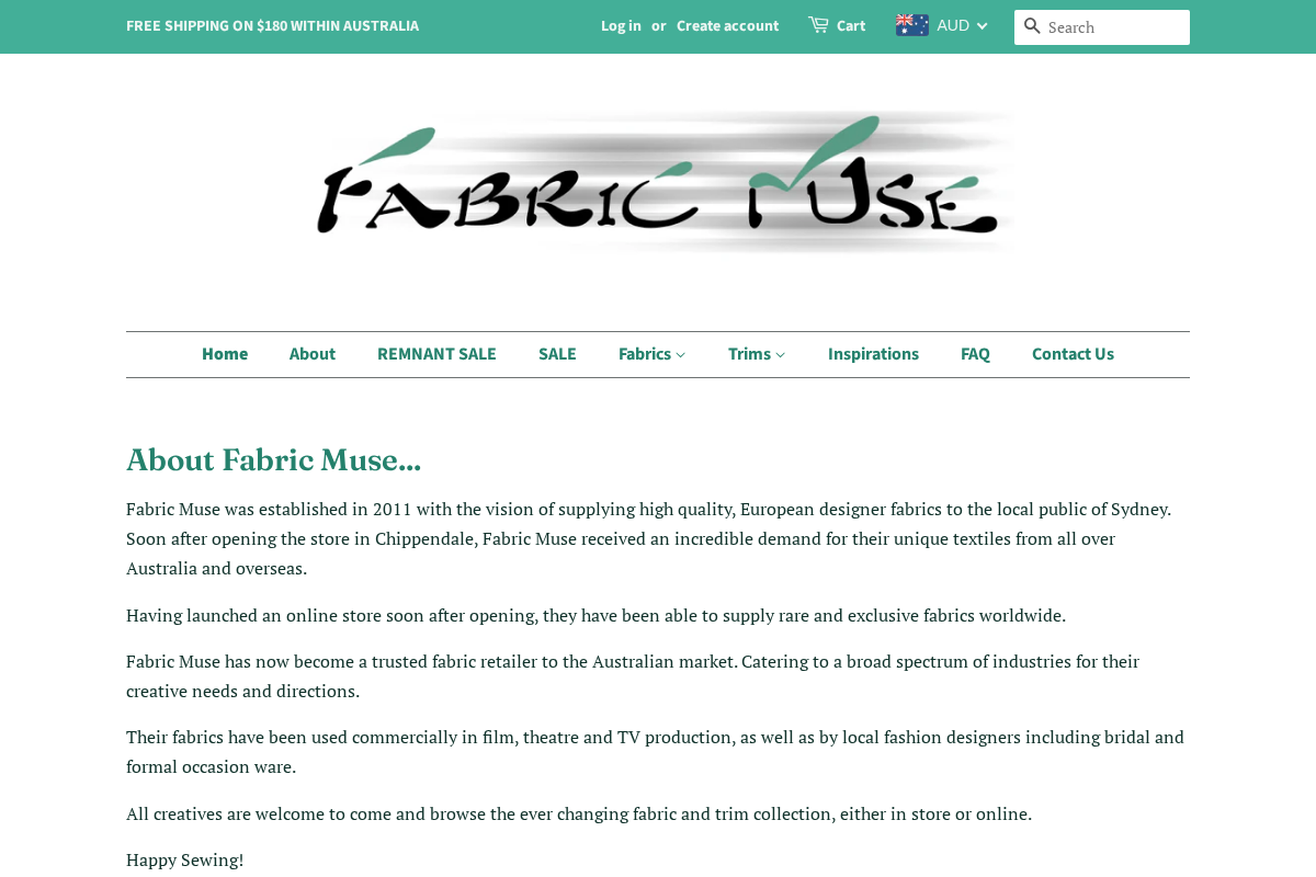 fabricmuse.com.au homepage screenshot
