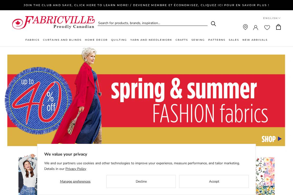 Fabricville homepage screenshot