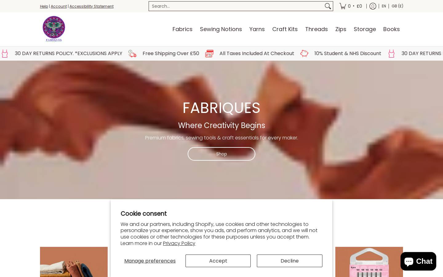 fabriques.co.uk homepage screenshot