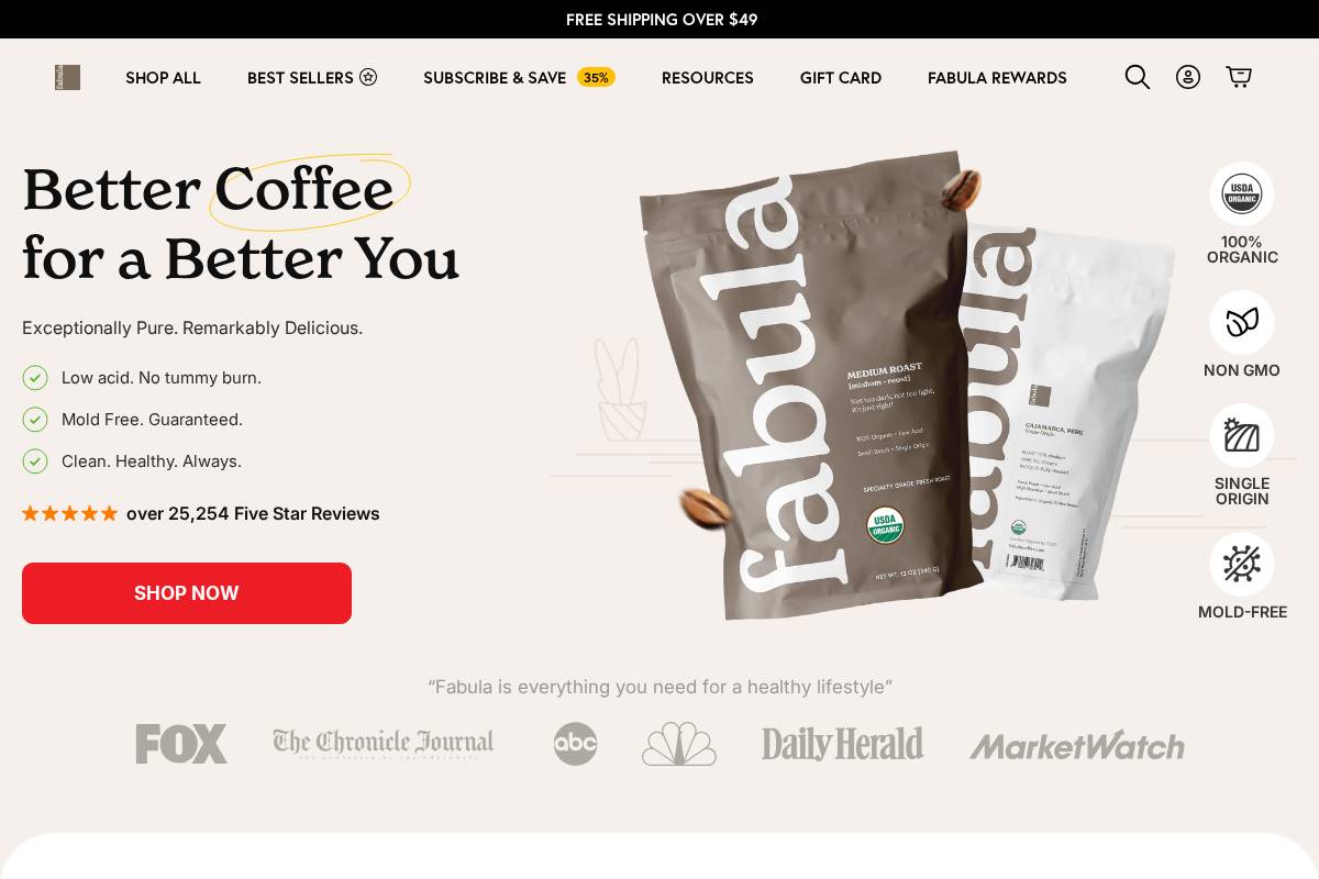 fabulacoffee.com homepage screenshot