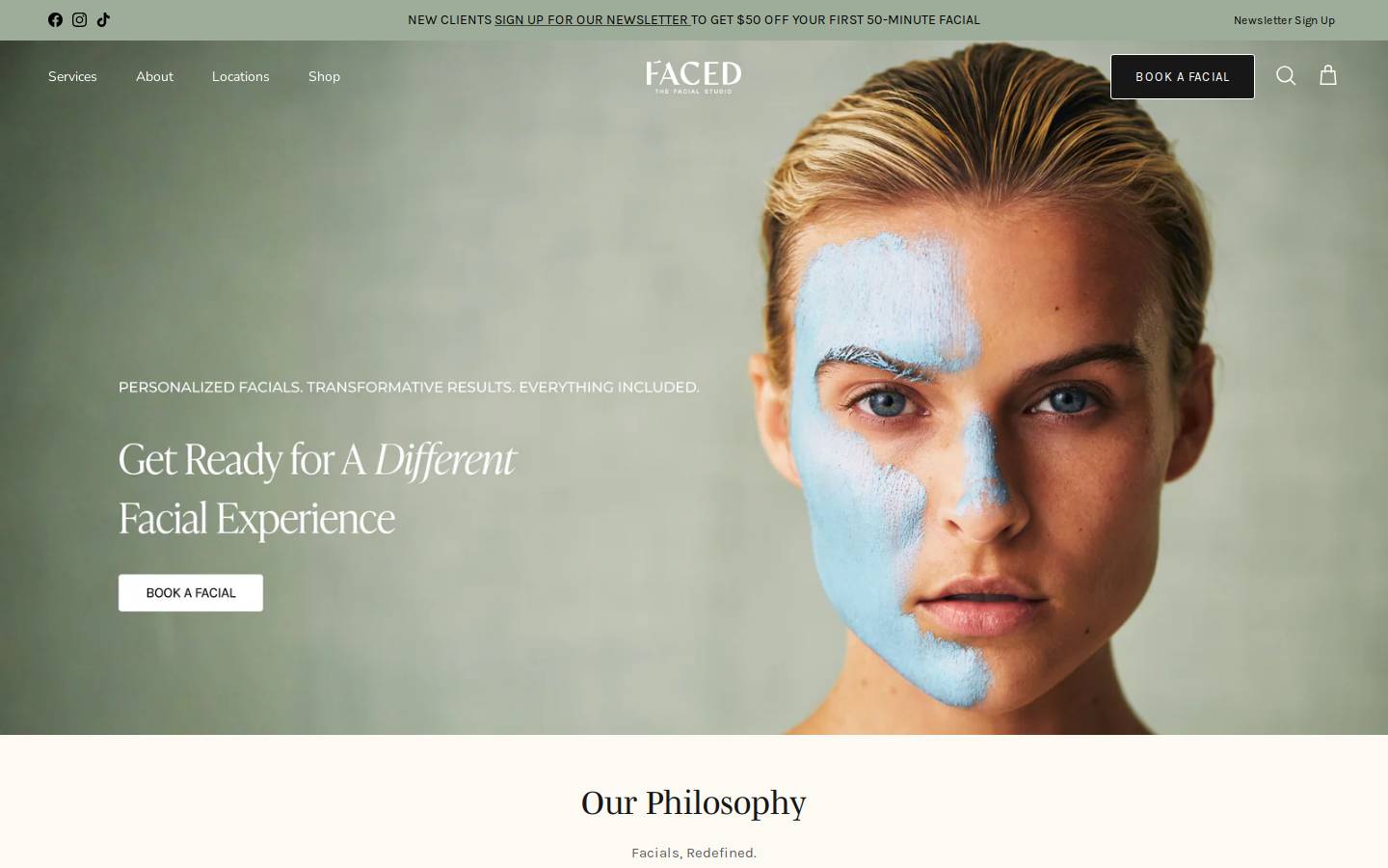 facedfacialstudio.com homepage screenshot