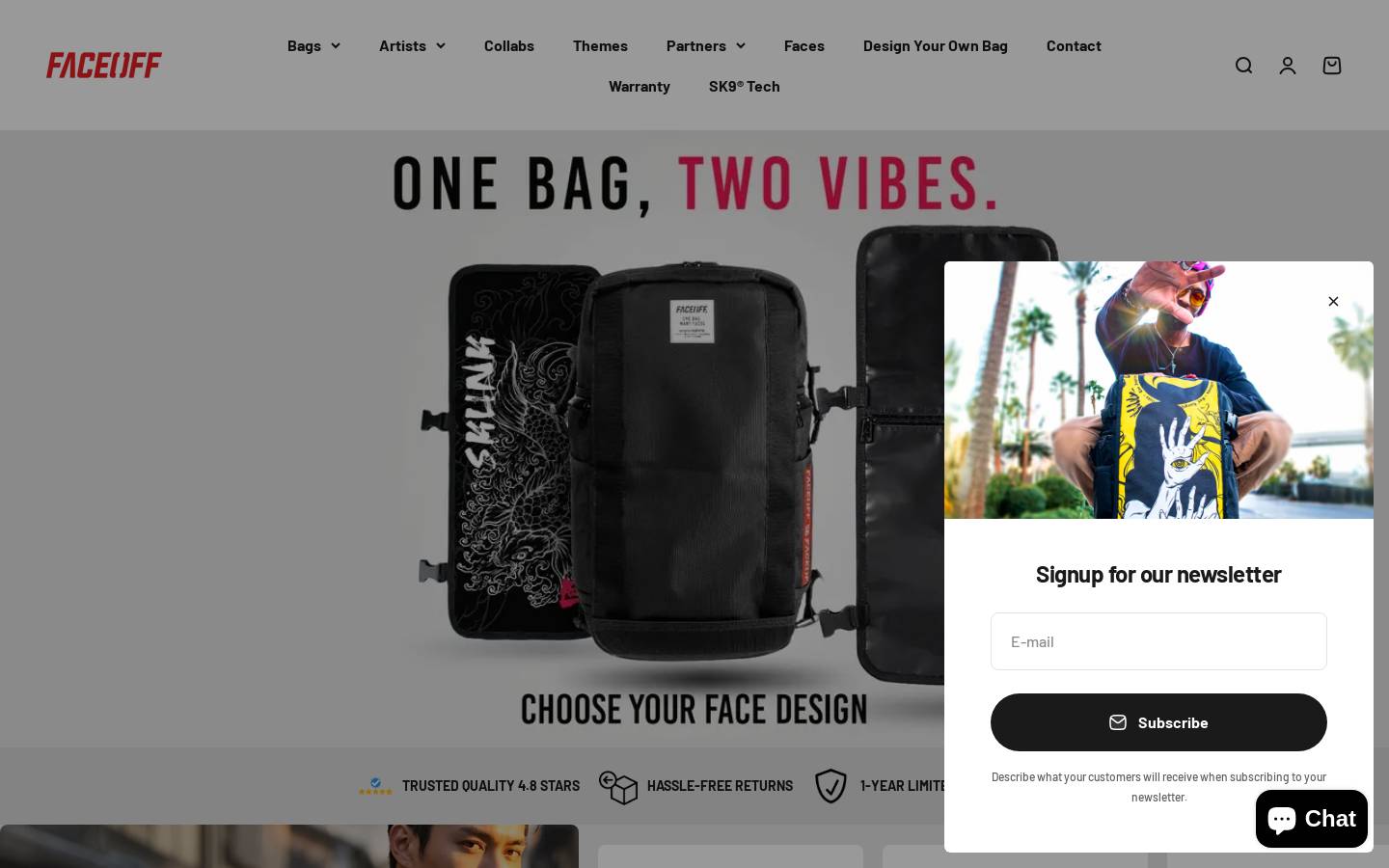 faceoffbags.com homepage screenshot