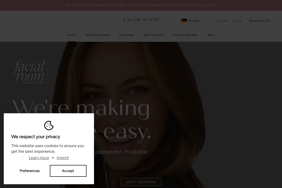 Facialroom Skincare homepage screenshot