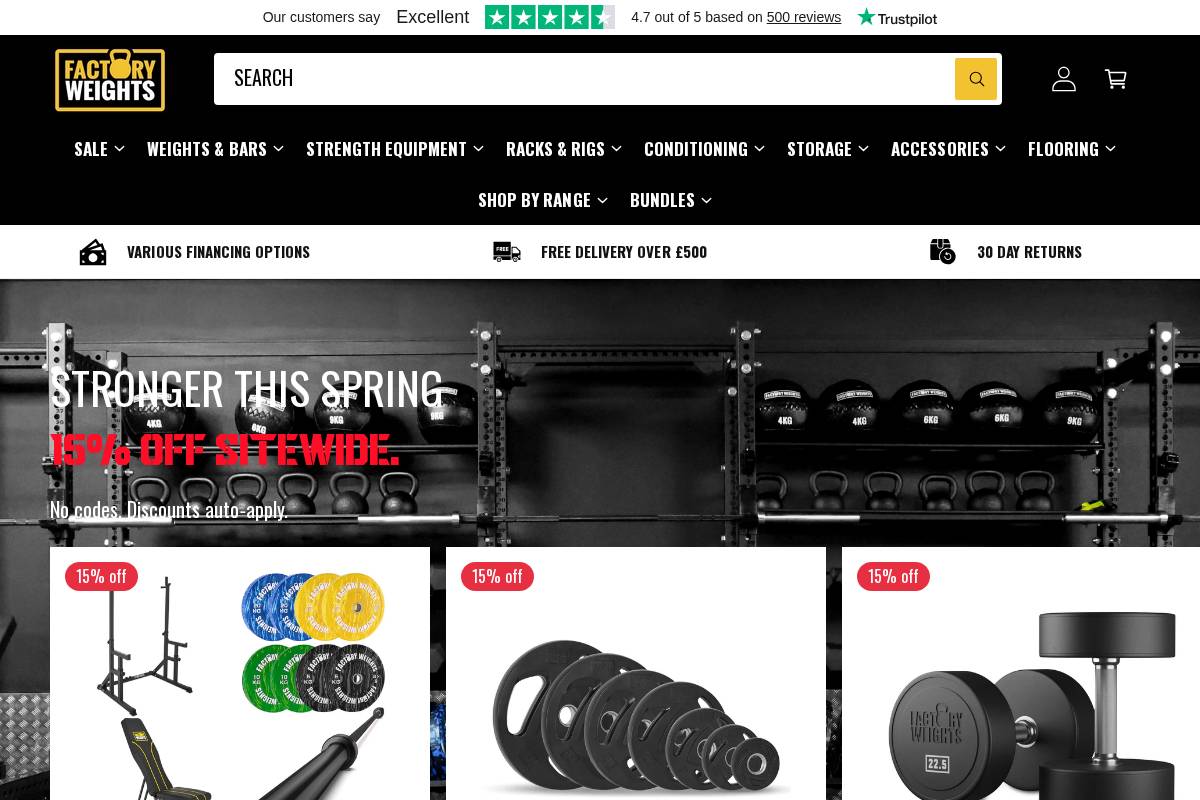Factory Weights homepage screenshot