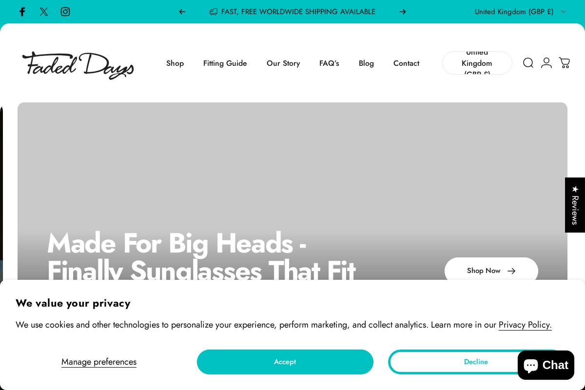 Fadeddays homepage screenshot