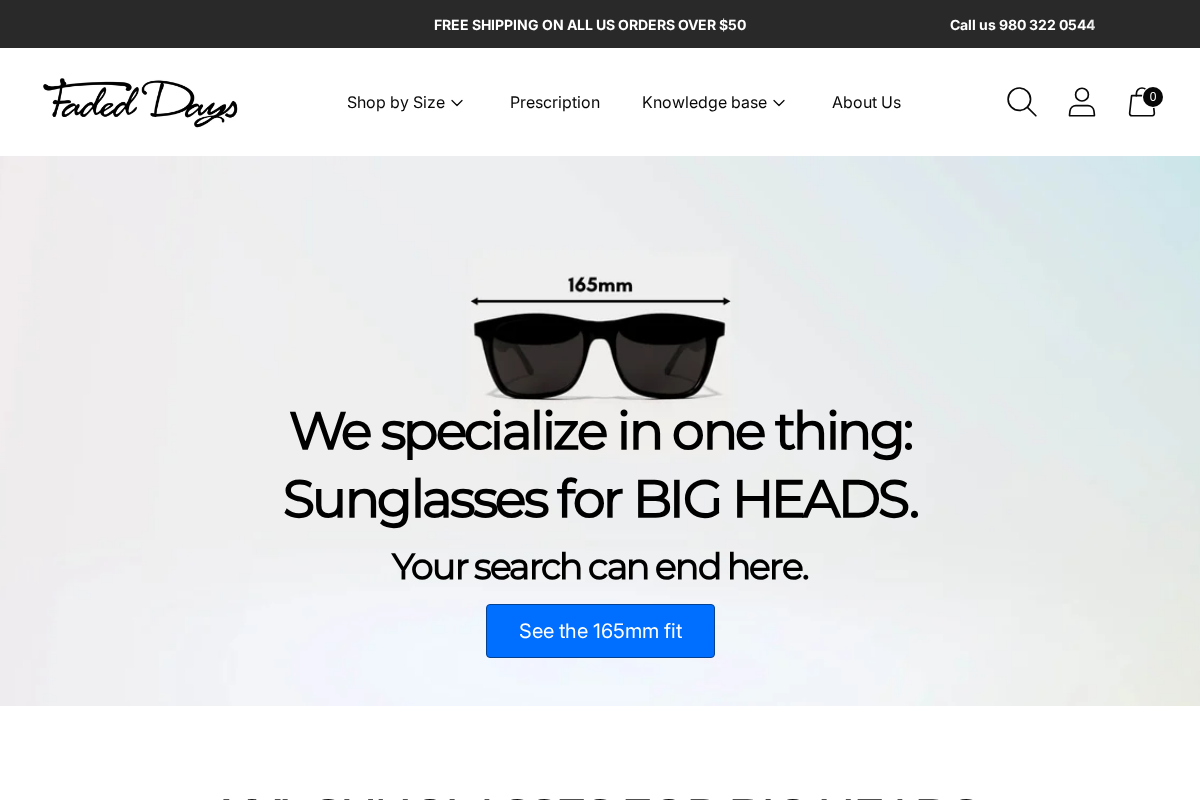 Faded Days Sunglasses homepage screenshot