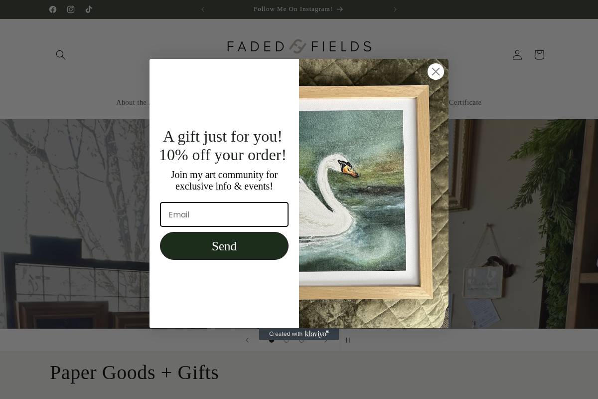 fadedfieldsart.com homepage screenshot