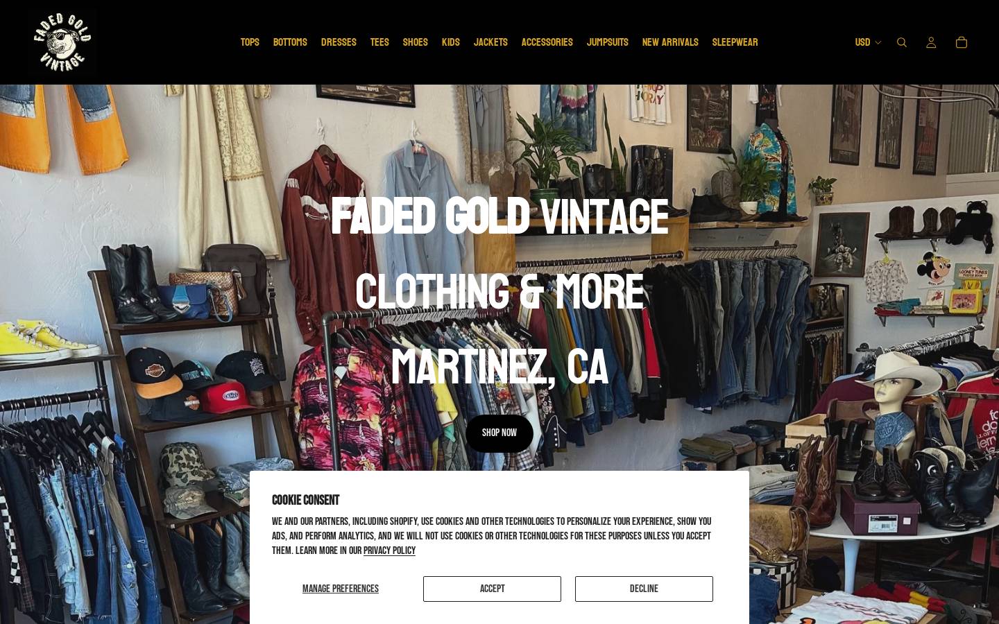 fadedgoldvintage.com homepage screenshot