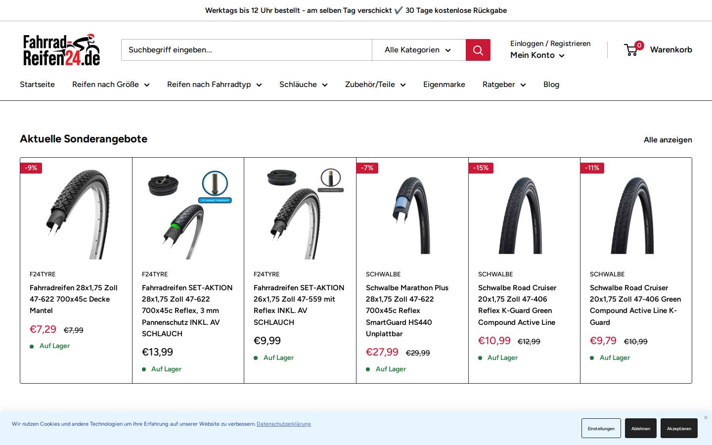 Fahrrad-Reifen24.de homepage screenshot