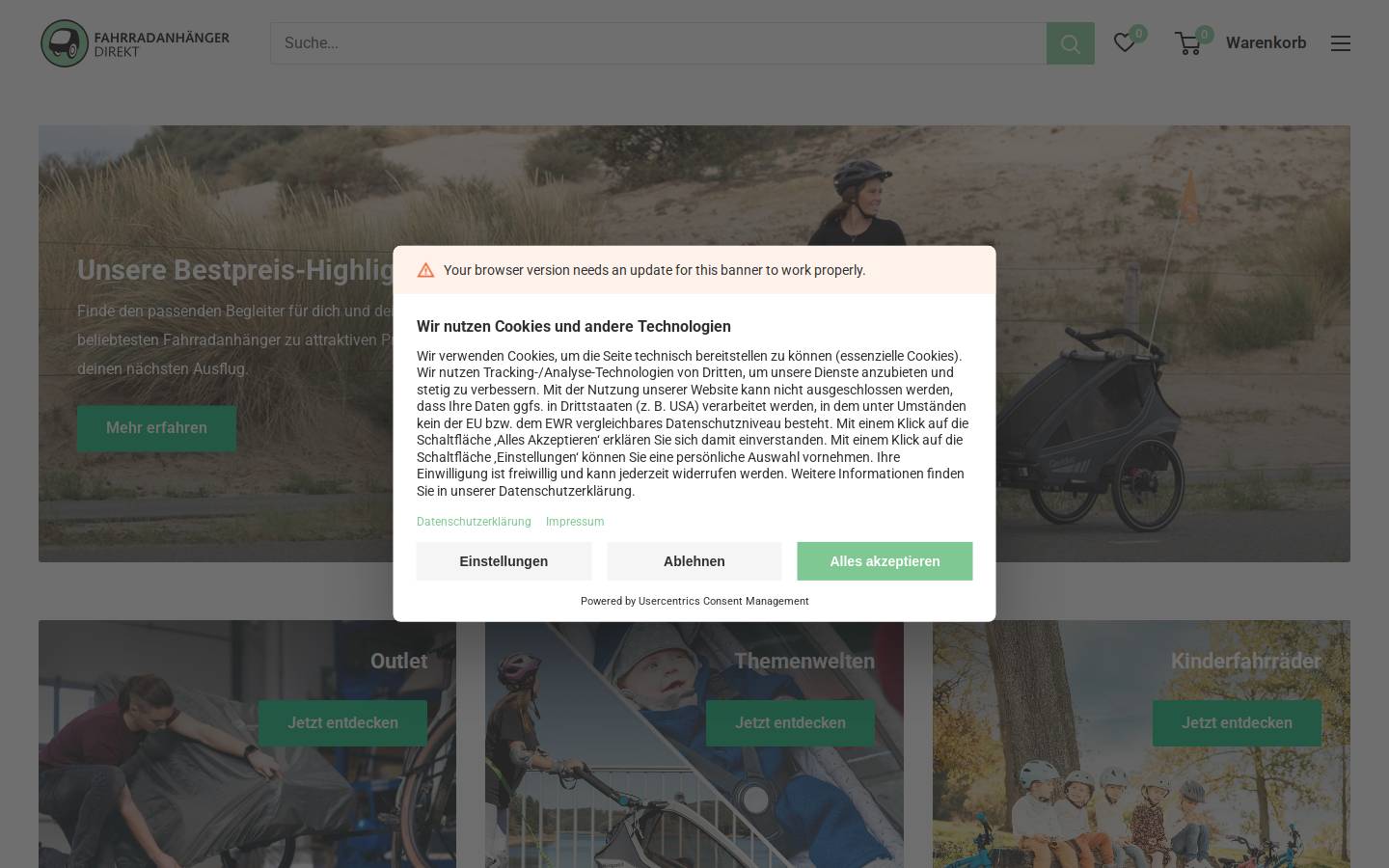 Fahrradanhaenger Direkt homepage screenshot