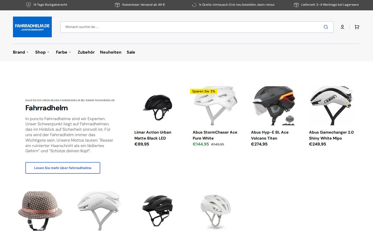 Fahrradhelm.de homepage screenshot
