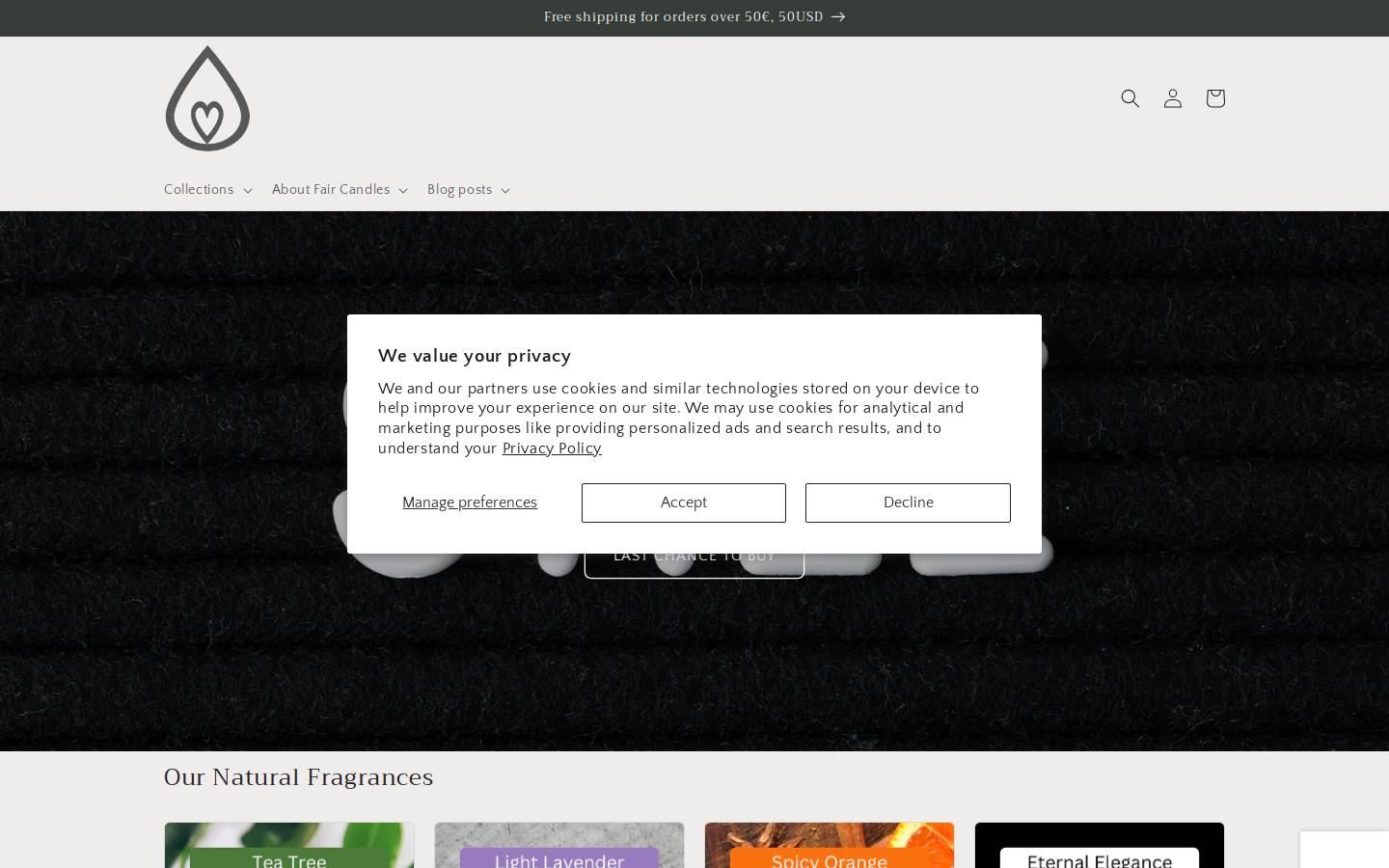 faircandles.com homepage screenshot