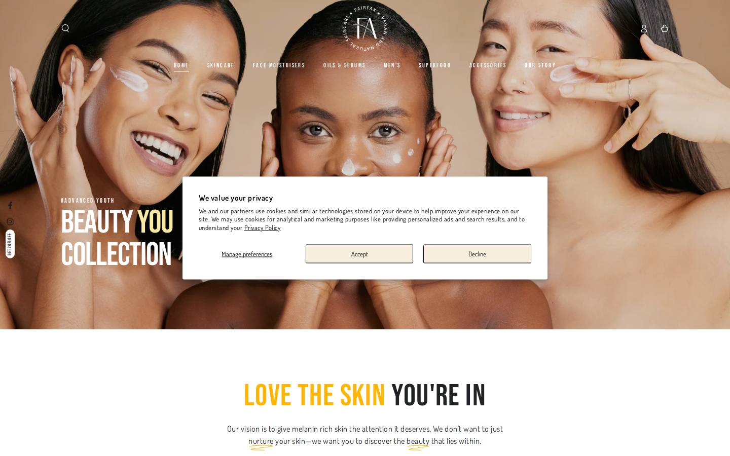 fairfaxskincare.com homepage screenshot