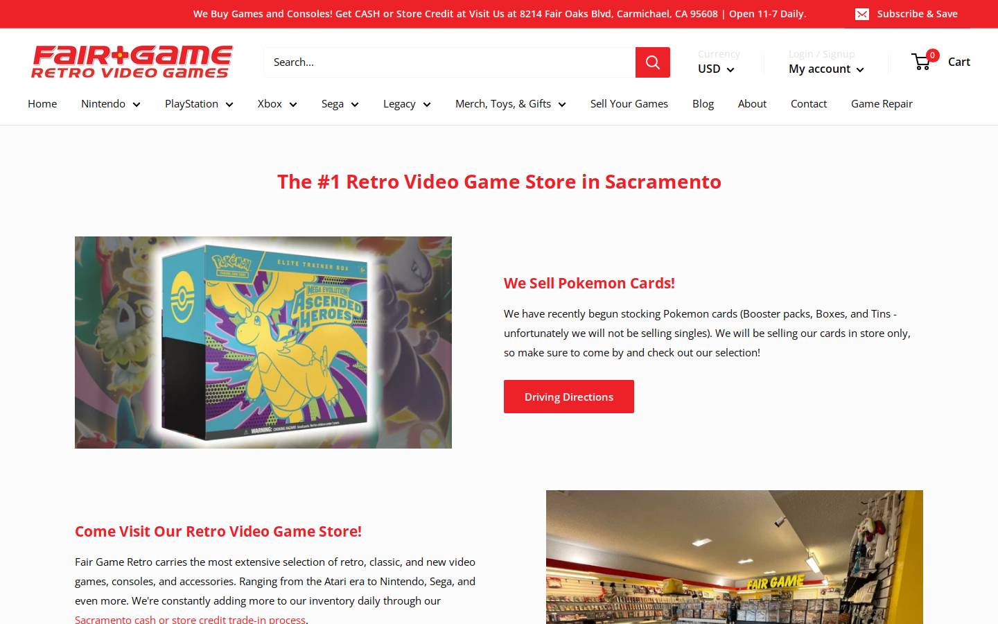 fairgameretro.com homepage screenshot