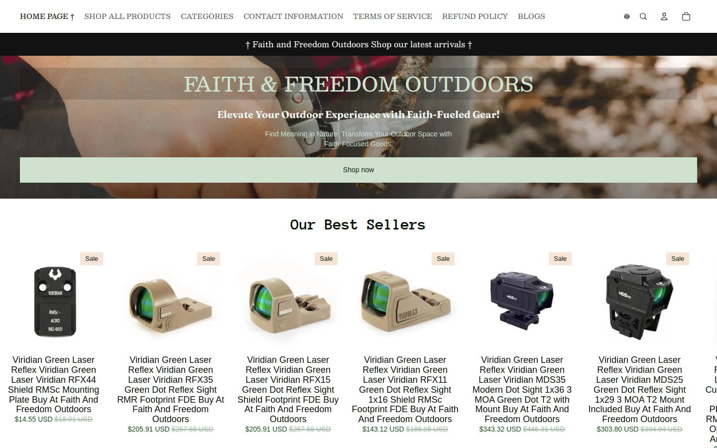 faithandfreedomoutdoors.com homepage screenshot