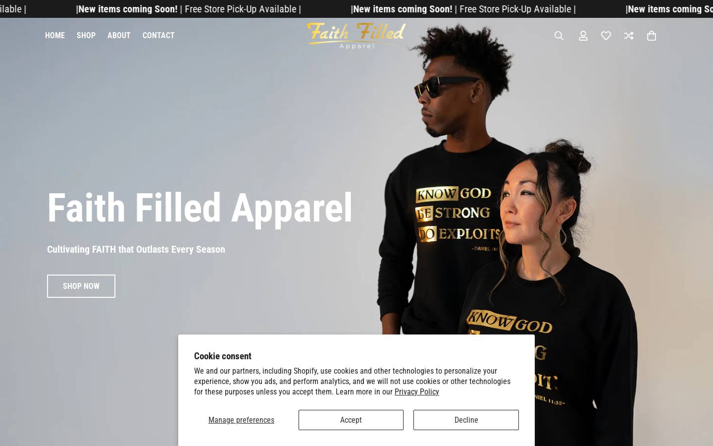 faithfilledapparel.com homepage screenshot