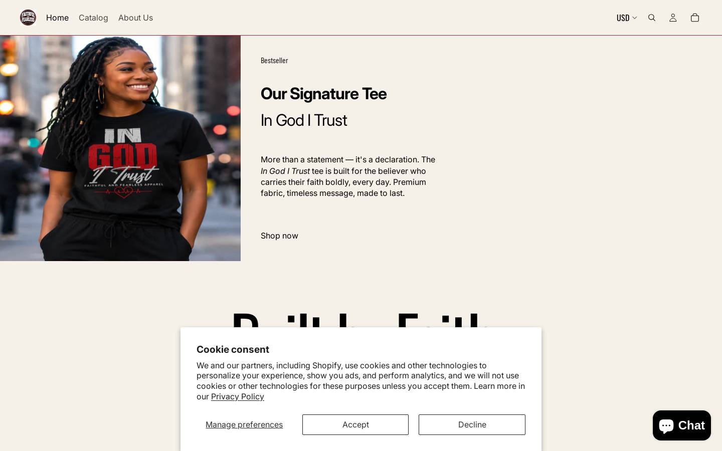 faithfulandfearlessapparel.com homepage screenshot