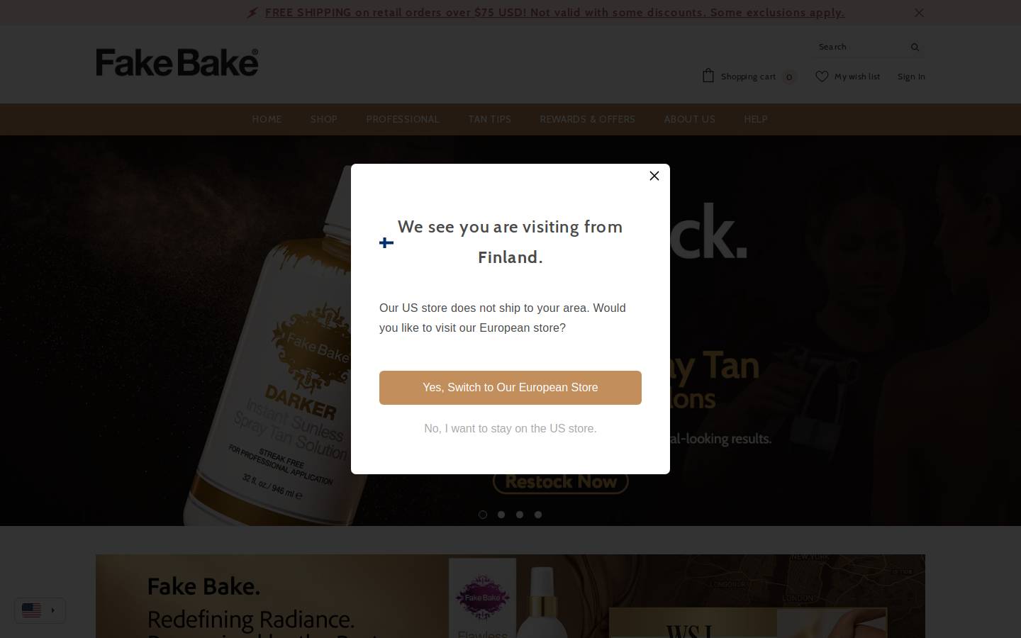 Fake Bake homepage screenshot