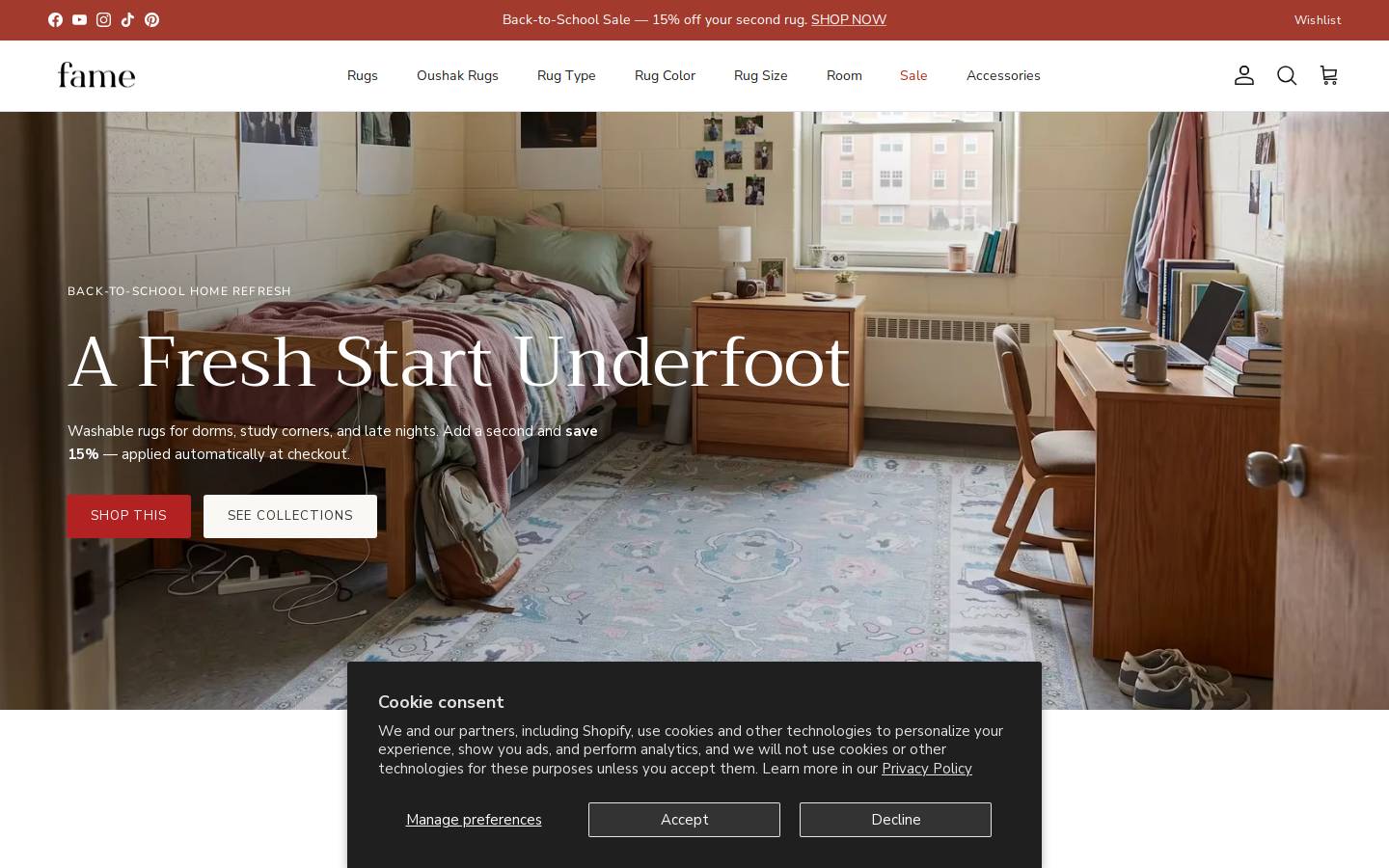 Fame Rugs homepage screenshot