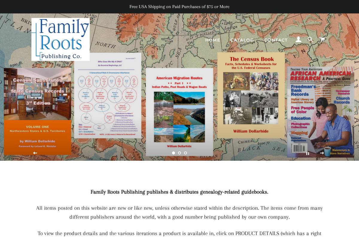 familyrootspublishing.net homepage screenshot