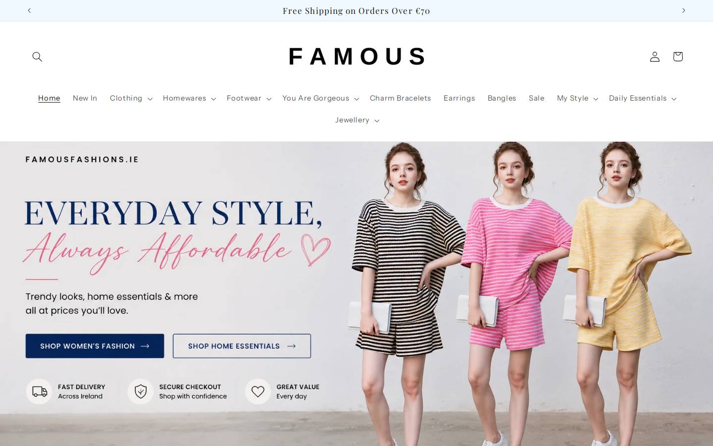 famousfashions.ie homepage screenshot
